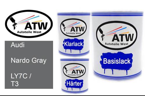 Audi, Nardo Gray, LY7C / T3: 1L Lackdose + 1L Klarlack + 500ml Härter - Set, von ATW Autoteile West.